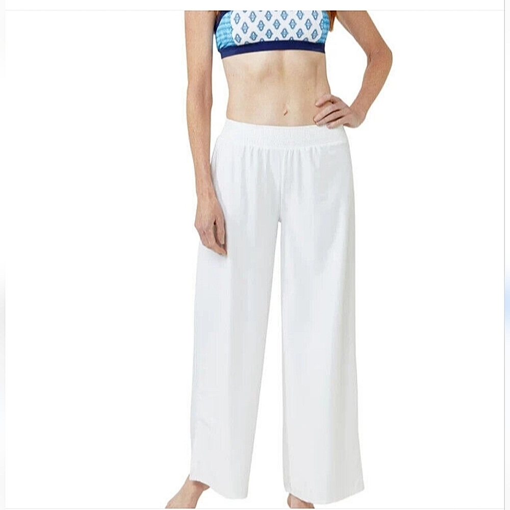 CABANA LIFE White Palazzo-Smock Waist-Side Slit-Cover Up Pants Size XL UPF 50 +
